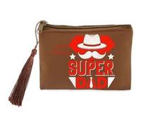 Porte monnaie et porte cles marron Taperso avec motif super papa couleur rouge personnalisable Marron G