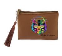 Porte monnaie et porte cles marron Taperso avec motif tigre et music personnalisable Marron G