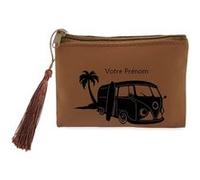 Porte monnaie et porte cles marron Taperso avec motif van et hawai personnalisable Marron G