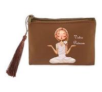 Porte monnaie et porte cles marron Taperso avec motif yoga girl style zen personnalisable Marron G