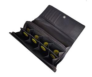 Porte Monnaie Euro en Cuir - Porte-Monnaie Trieur avec 8 Compartiments - Séparation Pièce - Portefeuille pour Mal Voyant - Portemonnaie Serveur - Monnayeur - Frédéric Johns (Noir 2, XL)