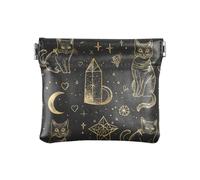 Porte-monnaie fantaisie en cuir synthétique avec fermoir pour femme, garçon et fille Motif chat de tarot gothique Noir et doré, Chat de tarot gothique noir et doré, decoration