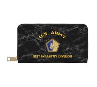 Porte Monnaie Femme 51E Division D'Infanterie De L'Armée Américaine Porte-Feuille en Cuire Longue Fille Pochette Fermeture Éclair Coin Purse Wallet pour Amoureux, Femme, Ami
