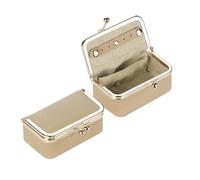 Porte Monnaie Femme Boîte à Bijoux en Cuir véritable, Mini étui for bagues, Colliers et Boucles d'oreilles, Porte-Monnaie Kiss Lock for Femmes(Milk Tea)