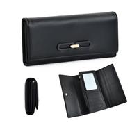 Porte Monnaie Femme Cuir, 19x3,5x9,2cm, Portefeuille Femme Grand Format avec 9 Emplacements Cartes, 3 Compartiments Billets, 1 Poche Monnaie et 1 Emplacement Photo, Porte Feuille Carte Chequier