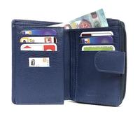 LOLUNA® Porte-Monnaie Cuir Fermeture hermétique - Portefeuille - Compagnon - spacieux et Fonctionnel pour Ranger 9 Cartes - Billet - Monnaie - identité - permis - Idée Cadeau pour Femme - Bleu Marine