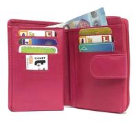 Porte monnaie femme cuir véritable fermeture autour, portefeuille pour 9 cartes, billets, monnaie, identité, permis -Fuchsia-LOLUNA®