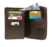 Porte monnaie femme cuir véritable fermeture autour, portefeuille pour 9 cartes, billets, monnaie, identité, permis -Brun-LOLUNA®