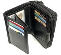 Porte monnaie femme cuir véritable fermeture autour, portefeuille pour 9 cartes, billets, monnaie, identité, permis -Noir-LOLUNA®