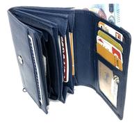 Porte monnaie femme cuir véritable zip, portefeuille, compagnon, 12 cartes, billet, monnaie, identité, permis -Bleu marine-LOLUNA®