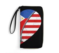 Porte Monnaie Femme Drapeau du Cœur De L'Amérique Et Drapeau des Philippines Cuir Portefeuille avec Compartiment À Monnaie Fille Pochette Imprimé Bourse Pochette pour Prof, Femme