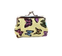 Porte Monnaie Femme Portefeuille en Cuir PU avec Serrure à Baiser, Polyester, Clip de Coque coloré, Porte-Monnaie, Petite Pochette imprimée Papillon, Maquillage(Yellow)