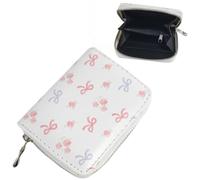 Porte monnaie fille mignonnes avec arc et rose imprimé, poche de pièce à fermeture éclaire mini portefeuille en cuir PU artificiel pour enfants de 3 à 12 ans cadeau de voyage à l'école pour les filles