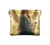 Porte-monnaie fin en cuir avec ailes d'ange pour femme, Ailes d'ange dorées, 4.33x3.74In, Ailes d'ange dorées