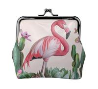 Porte-monnaie flamant rose avec imprimé plantes succulentes pour femmes et filles - Mini pochette portefeuille avec verrou à baiser - Joli portefeuille en cuir, Noir , Taille unique, Pochette à