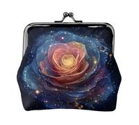 Porte-monnaie Galaxy Cosmic Rose Fusion imprimé Kiss Lock, compact et durable, facile à transporter, Noir , Taille unique, Pochette à monnaie