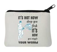 Porte-monnaie humoristique en néoprène avec inscription It's Not How You Fish It's How You Wiggle Your Worm Blanc 10 x 11 cm