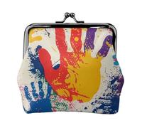 Porte-monnaie imprimé à la main pour femmes et filles - Mini pochette portefeuille avec serrure à baiser - Joli portefeuille en cuir, Noir , Taille unique, Pochette à monnaie