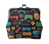 Porte-monnaie imprimé avec motif de jeu vidéo pour femmes et filles - Mini pochette portefeuille avec verrou à baiser - Joli portefeuille en cuir, Noir , Taille unique, Pochette à monnaie