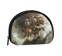 Porte-monnaie imprimé bateau pirate cool porte-monnaie, porte-monnaie portable avec fermeture éclair, sac à cosmétiques, porte-monnaie, mini sac de maquillage pour femme pour ranger de la monnaie, des