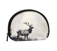 Porte-monnaie imprimé cerf sauvage, pochette coquille, mini sac de rangement, sac de maquillage pour femme et fille, Noir , Taille unique, Pochette à monnaie