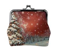Porte-monnaie imprimé de Noël pour femme en cuir synthétique avec serrure à baiser, Noir , Taille unique, Moderne