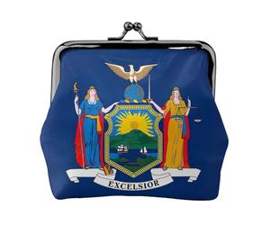 Porte-monnaie imprimé drapeau de l'État de New York, mini porte-monnaie pour femme, petit porte-monnaie pour carte de crédit, carte d'identité, clé, noir, One Size, Vintage