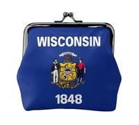Porte-monnaie imprimé drapeau de l'État du Wisconsin, mini porte-monnaie pour femme, petit porte-monnaie pour carte de crédit, carte d'identité, clé, noir, One Size, Vintage