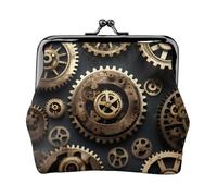 Porte-monnaie imprimé engrenages steampunk, mini porte-monnaie pour femme, petit porte-monnaie pour carte de crédit, carte d'identité, clé, noir, One Size, Vintage