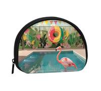 Porte-monnaie imprimé flamant rose et piscine, porte-monnaie portable avec fermeture éclair, sac à cosmétiques, porte-monnaie, mini sac de maquillage pour femme pour ranger de la monnaie, des cartes