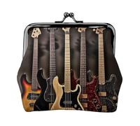 Porte-monnaie imprimé guitare, basse, instruments de musique pour femmes et filles - Mini pochette portefeuille avec verrou à baiser - Joli portefeuille en cuir, Noir , Taille unique, Pochette à