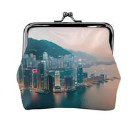 Porte-monnaie imprimé Hong Kong, mini porte-monnaie pour femme, petit porte-monnaie pour carte de crédit, carte d'identité, clé, noir, One Size, Vintage