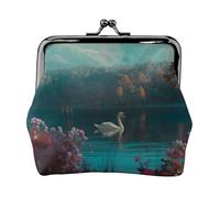 Porte-monnaie imprimé Lake Swan, compact et durable, facile à transporter, Noir , Taille unique, Pochette à monnaie