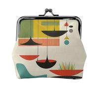 Porte-monnaie imprimé moderne du milieu du siècle pour femme en cuir synthétique mignon avec serrure à baiser, Noir , Taille unique, Pochette à monnaie