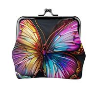 Porte-monnaie imprimé papillon coloré pour femmes mignon en cuir PU porte-monnaie mini porte-monnaie pochette avec serrure à baiser, Noir , Taille unique, Moderne