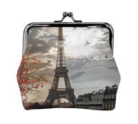 Porte-monnaie imprimé Paris pour femme en cuir synthétique mignon avec serrure à baiser, Noir , Taille unique, Moderne