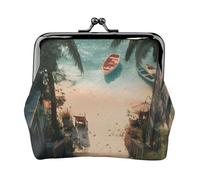 Porte-monnaie imprimé plage d'été avec verrou de baiser, compact et durable, facile à transporter, Noir , Taille unique, Pochette à monnaie