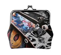 Porte-monnaie imprimé planches de skate pour femme en cuir synthétique mignon avec verrou à baiser, Noir , Taille unique, Pochette à monnaie