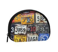Porte-monnaie imprimé plaque d'immatriculation, pochette, portefeuille, mini sac de rangement, sac de maquillage pour femme et fille, Noir , Taille unique, Pochette à monnaie