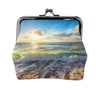 Porte-monnaie imprimé Sea On The Boards pour homme et femme en cuir avec verrou de baiser