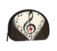 Porte-monnaie imprimé symboles musicaux amour pochette coquillage pochette portefeuille, mini sac de rangement, sac de maquillage pour femme et fille, Noir , Taille unique, Pochette à monnaie