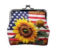 Porte-monnaie imprimé tournesol et drapeau américain, mini porte-monnaie pour femme, petit porte-monnaie pour carte de crédit, carte d'identité, clé, noir, One Size, Vintage