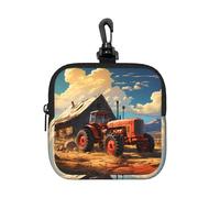 Porte-monnaie imprimé tracteur rouge de ferme avec porte-clés, pour voyage, usage quotidien et cadeaux