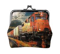 Porte-monnaie imprimé train de marchandises pour femmes et filles - Mini pochette portefeuille avec serrure à baiser - Joli portefeuille en cuir, Noir , Taille unique, Pochette à monnaie
