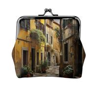 Porte-monnaie italien imprimé vieille rue, mini porte-monnaie pour femme, petit porte-monnaie pour carte de crédit, carte d'identité, clé, noir, One Size, Vintage