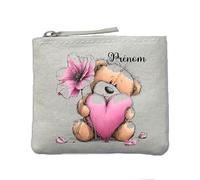 Porte Monnaie Ivoire Motif Ourson Fleurs Personnalisable