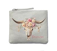 Porte Monnaie Ivoire Motif Skull Bull Fleurs Personnalisable