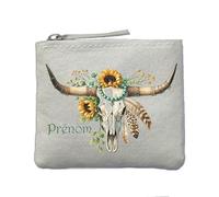 Porte Monnaie Ivoire Motif Skull Bull Plumes Personnalisable