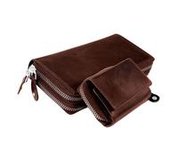 Porte-monnaie - JUST - Modèle horizontal zippé - Cuir chèvre marron - RFID - 20 fentes cartes