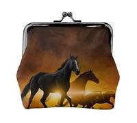 Porte-monnaie léger et minimaliste avec impression de nuages rouges, motif chevaux noirs et rouges, pour les courses de café et les sorties locales, Noir , Taille unique, Pochette à monnaie
